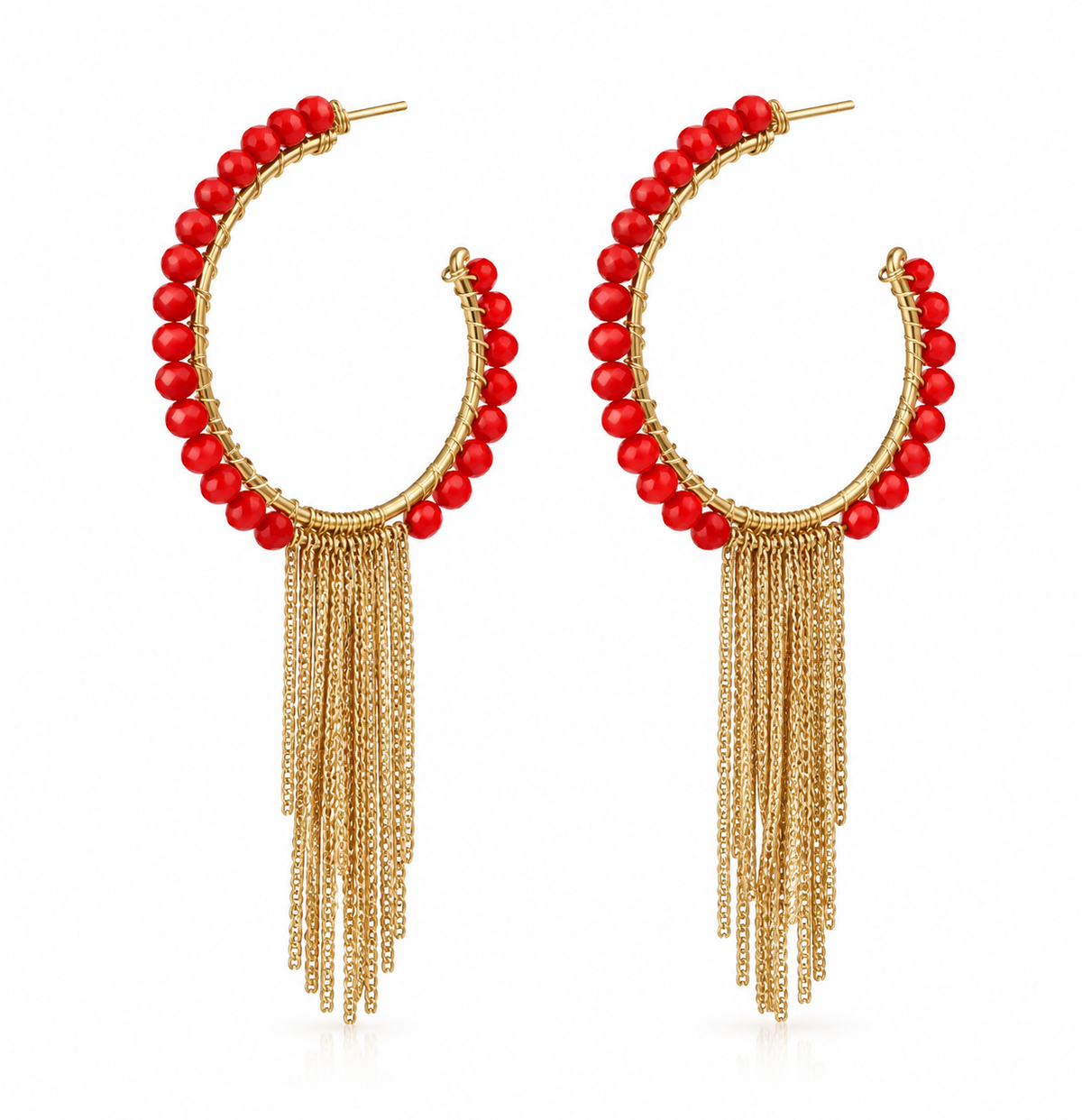 Scarlat SKU 15251 foto 1 | Brinco Argola com Franja Pedra Natural Ouro 18k