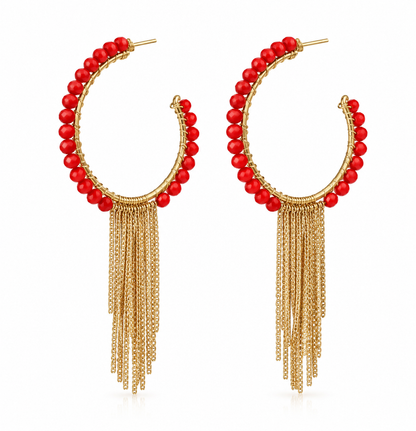 Scarlat SKU 15251 foto 1 | Brinco Argola com Franja Pedra Natural Ouro 18k