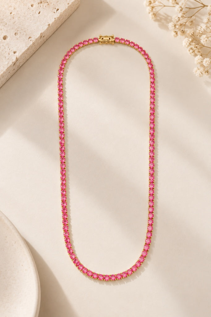 Colar Riviera Três Pontas Pink Ouro 18k