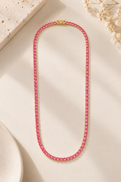 Colar Riviera Três Pontas Pink Ouro 18k