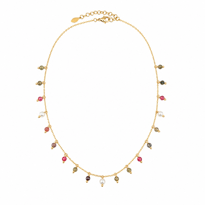 Choker Rondell com Pedra Natural Ágata Fogo e Pérola Ouro 18k