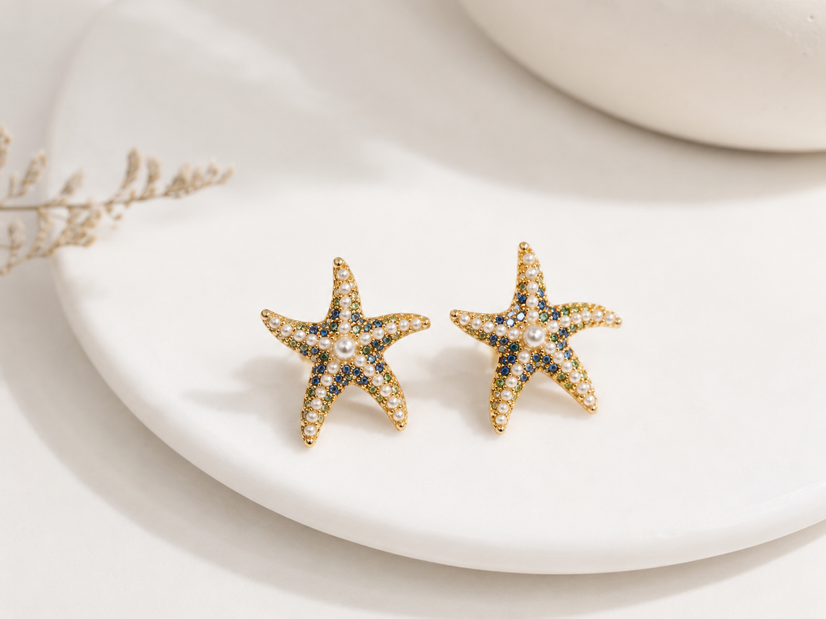 Brinco Ocean Queen Safira Azul Ouro 18k