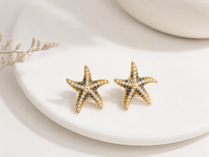 Brinco Ocean Queen Safira Azul Ouro 18k