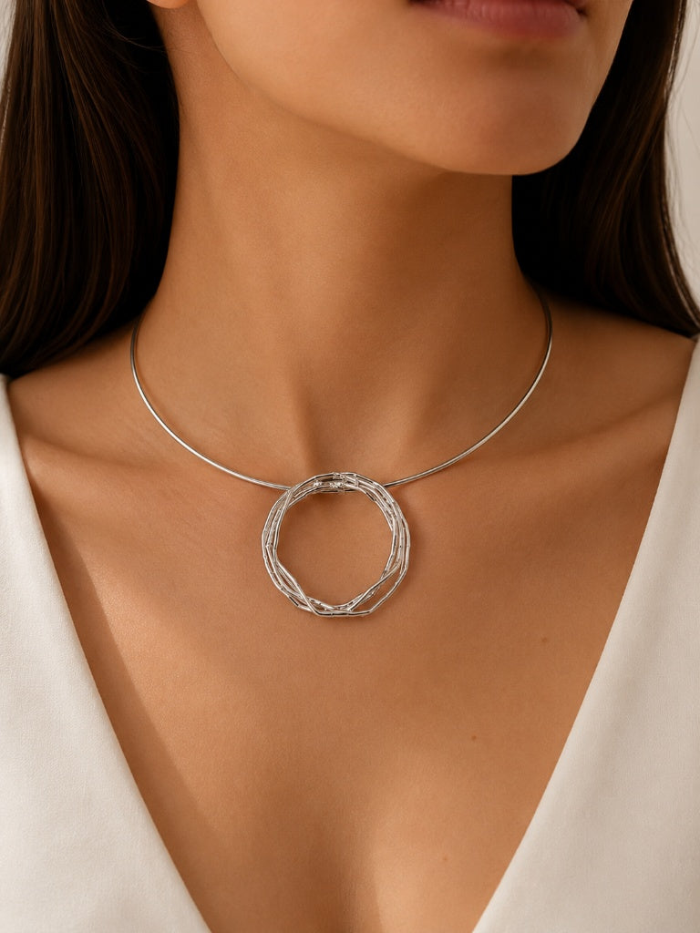 Choker Aro Arames Ródio Branco