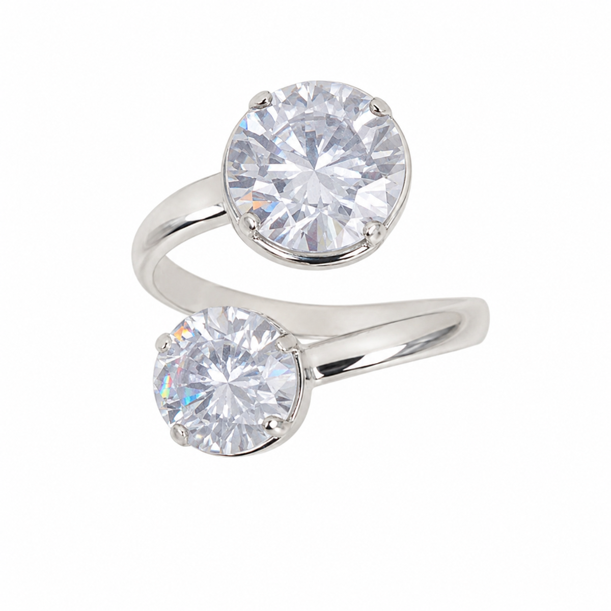 Anel Duas Zircônias (5mm e 8mm) Regulável Ródio Branco