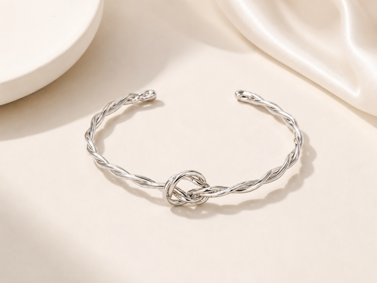 Bracelete Trançado Infinito Ródio Branco