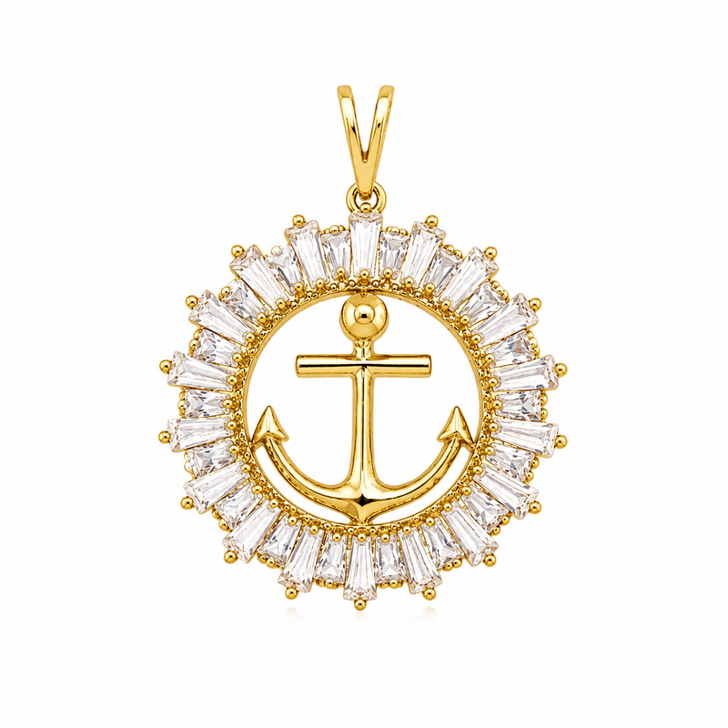 Pingente Âncora Zircônia Ouro 18k