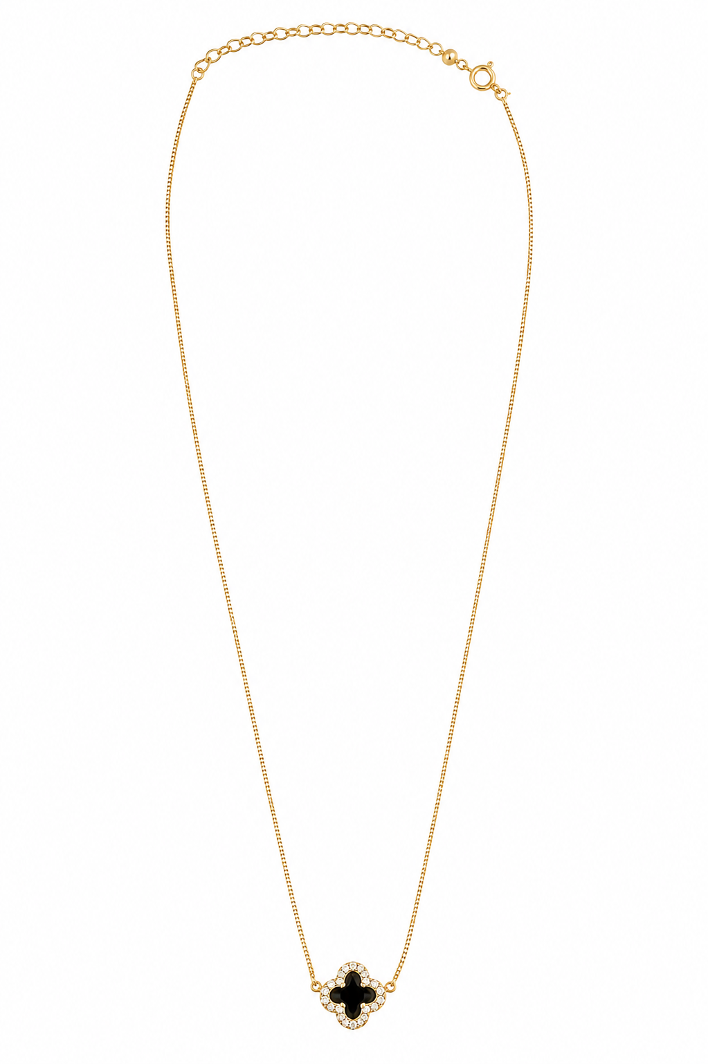 Colar Trevo Preto Com Micro Zircônia Ouro 18k