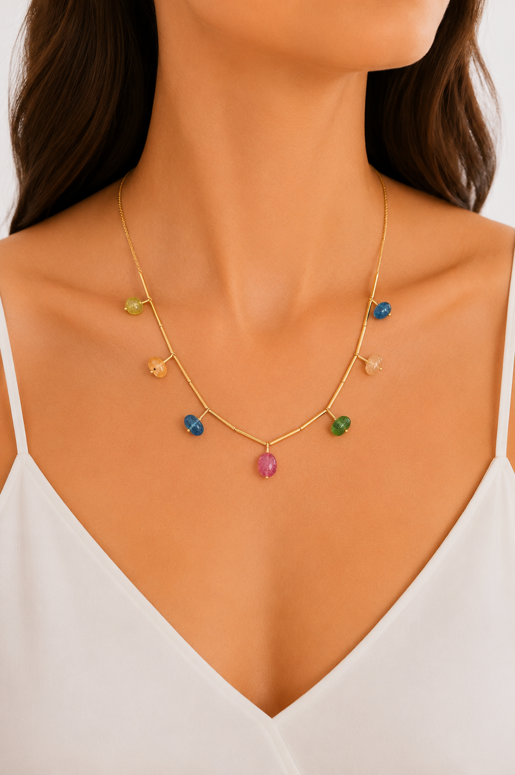 Colar Pedras Naturais Collor Ouro 18k