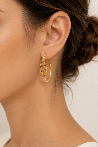 Brinco Argola Lisa Nó Duplo Ouro 18k