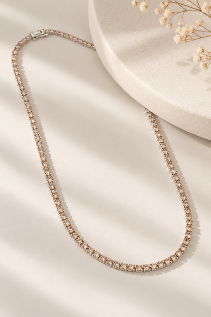 Colar Riviera Três Pontas Champagne Ródio Branco