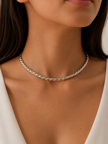 Choker Aro Torcido Ródio Branco