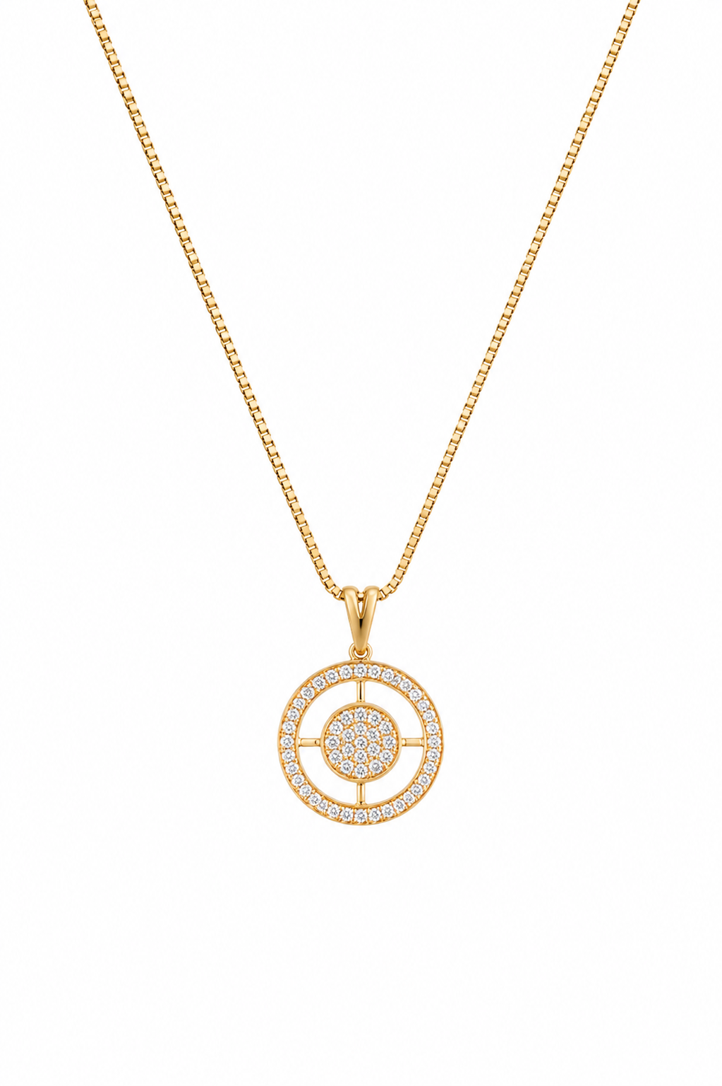 Colar Veneziana com Pingente Círculo Geométrico Cravejado Ouro 18k