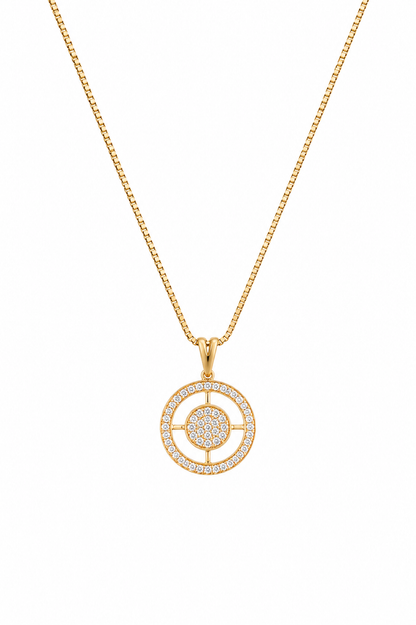 Colar Veneziana com Pingente Círculo Geométrico Cravejado Ouro 18k