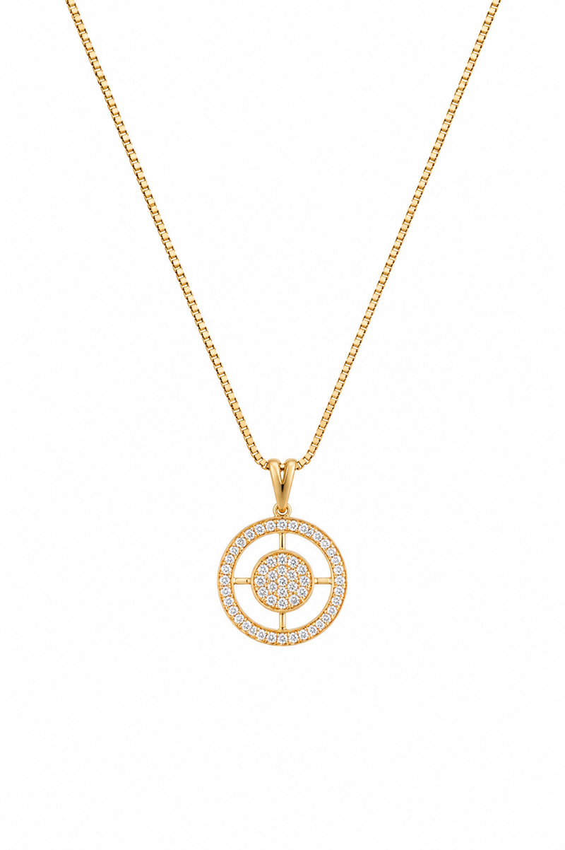 Colar Veneziana com Pingente Círculo Geométrico Cravejado Ouro 18k