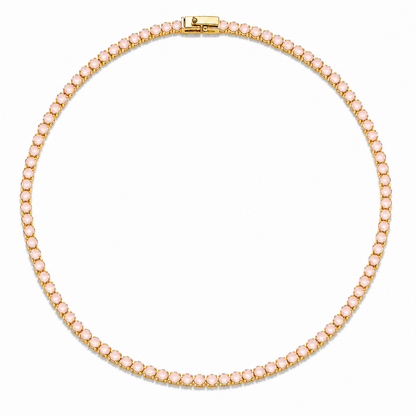 Colar Riviera Quartzo Rosa 2mm Ouro 18k