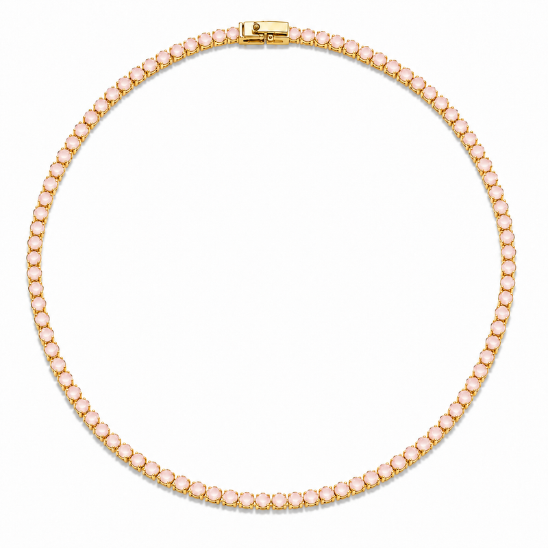 Colar Riviera Quartzo Rosa 2mm Ouro 18k