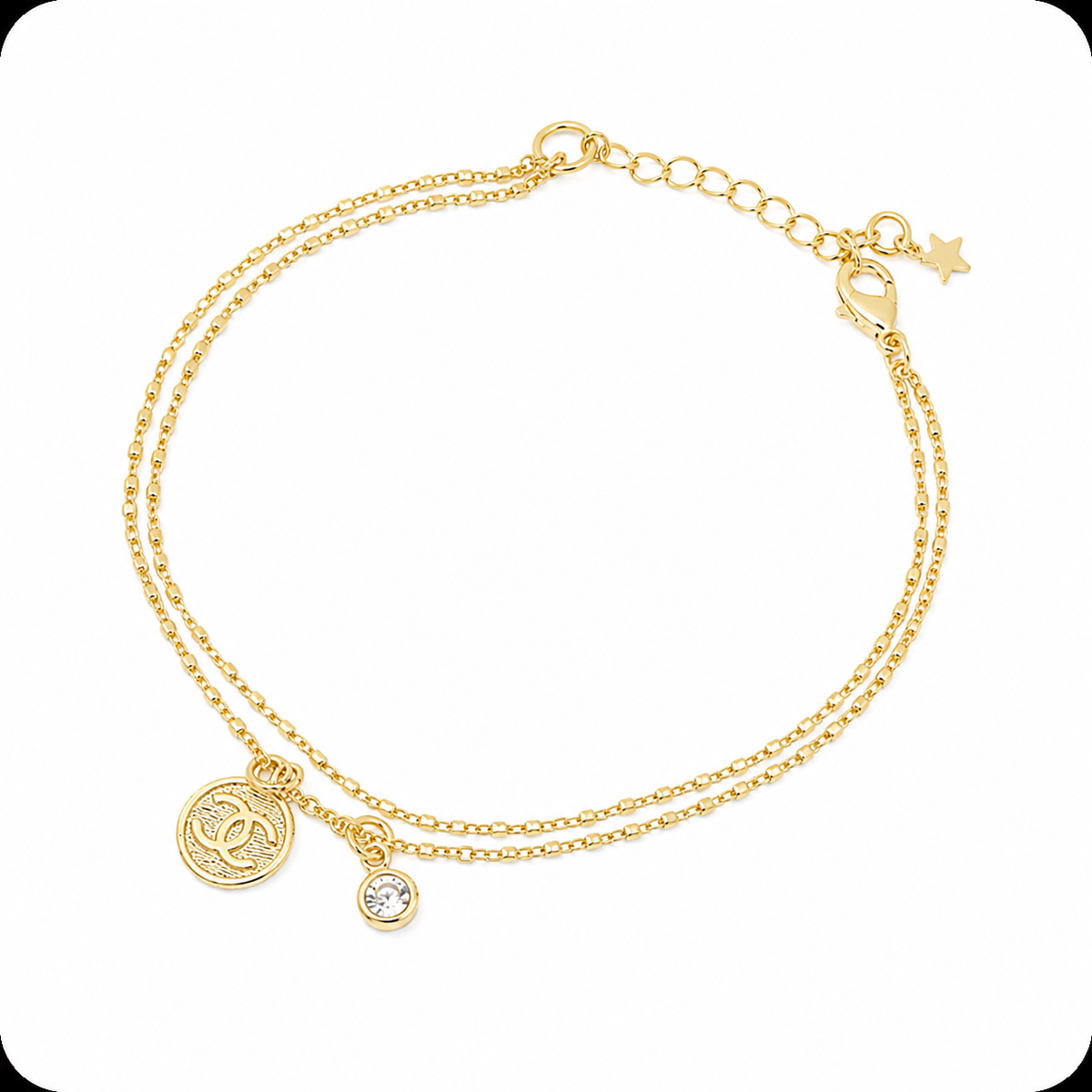 Pulseira Dupla Cartier + Ponto/Vírgula Medalinha Ouro 18k