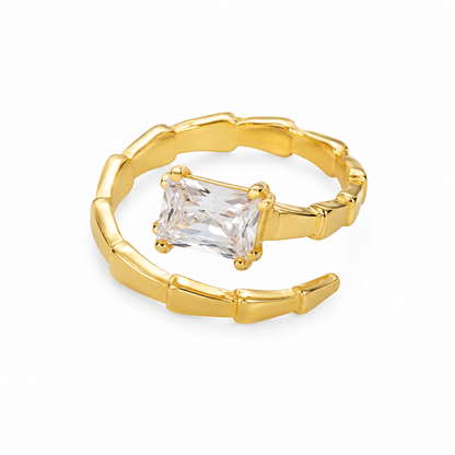 Anel Regulável Snack com Zircônia Retangular Ouro 18k