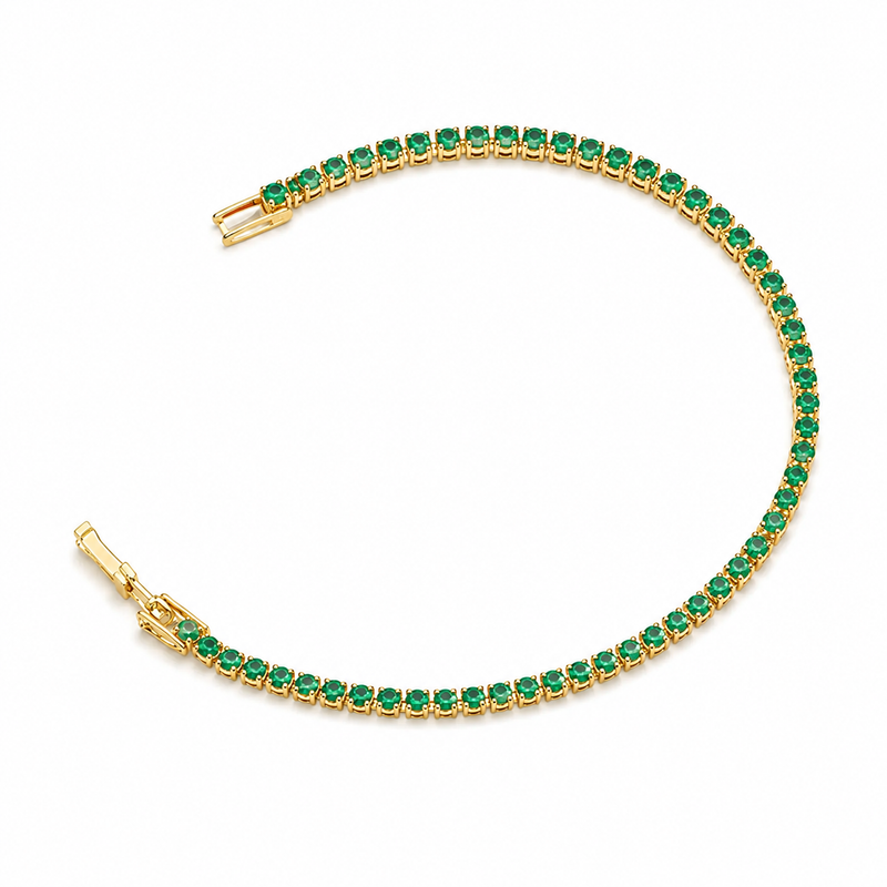 Pulseira Riviera Esmeralda 2mm Ouro 18k