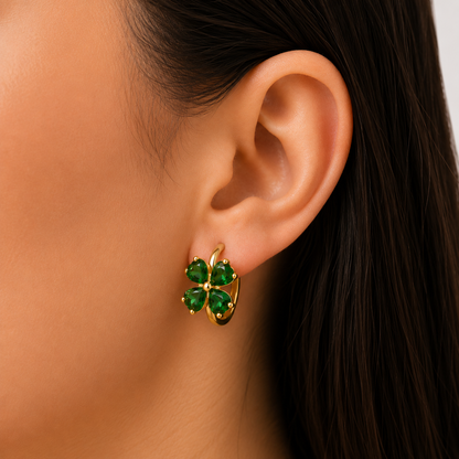 Brinco Flor Esmeralda Ouro 18k