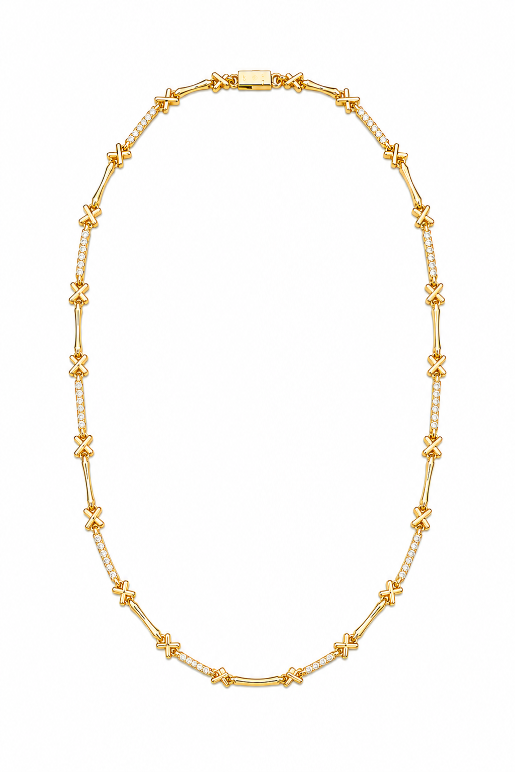 Colar “X”Alta Joalheria Espaçamento Micro Cravejado Ouro 18k
