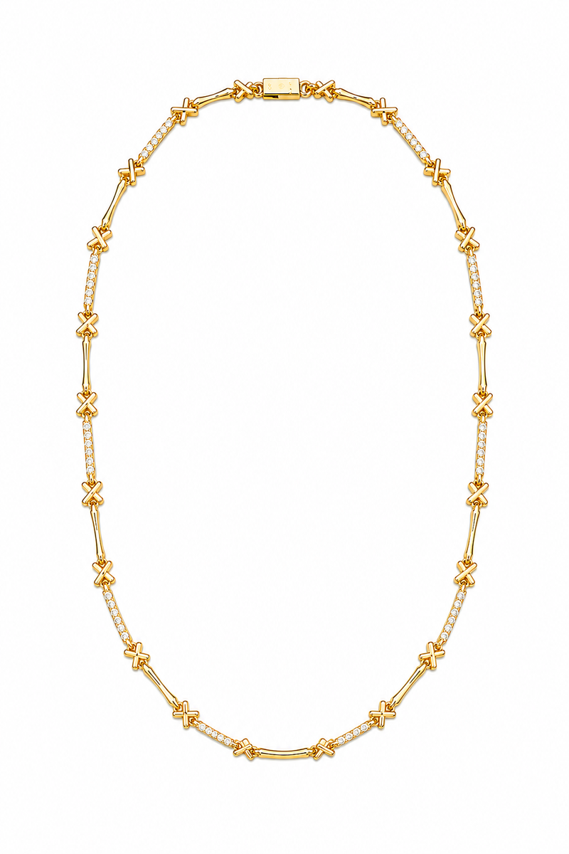 Colar “X”Alta Joalheria Espaçamento Micro Cravejado Ouro 18k