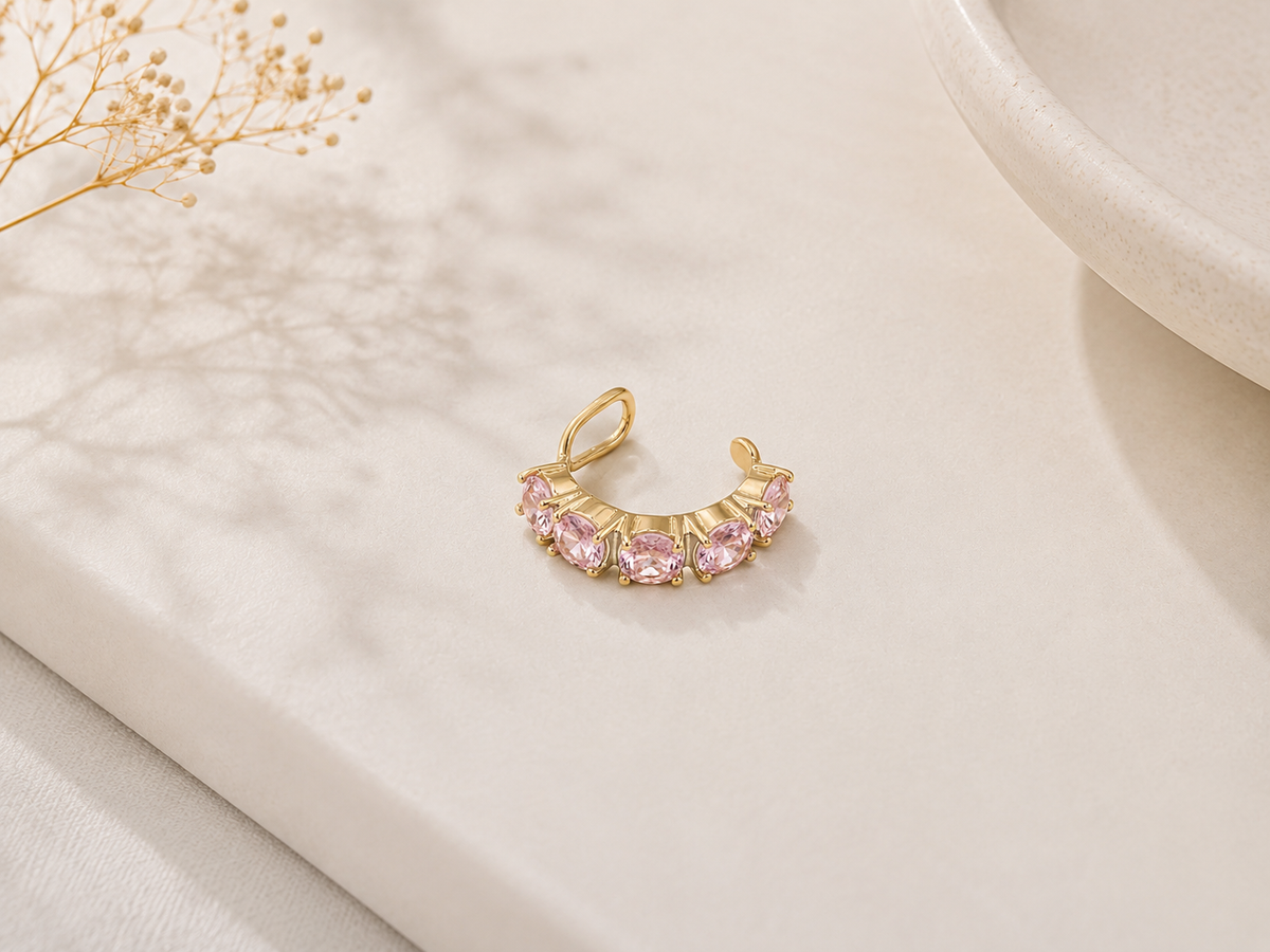 Piercing Fake em Zircônia Quartzo Rosa Ouro 18k