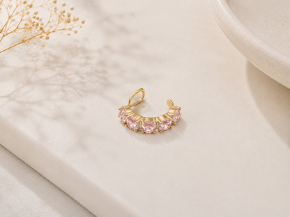 Piercing Fake em Zircônia Quartzo Rosa Ouro 18k