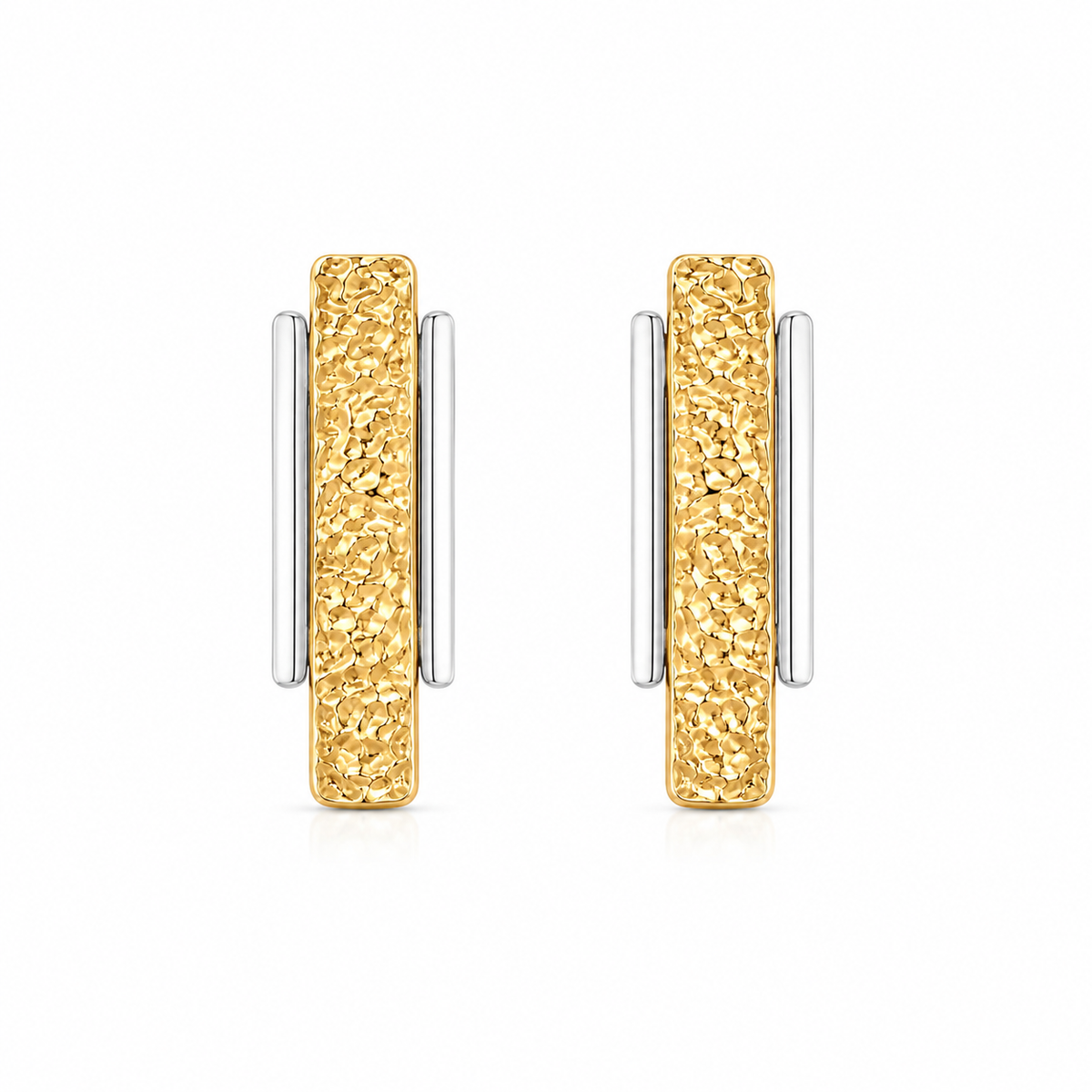 Brinco Retangular Duo Mix de Banho Ouro 18k