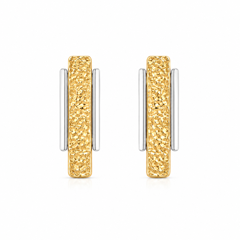 Brinco Retangular Duo Mix de Banho Ouro 18k