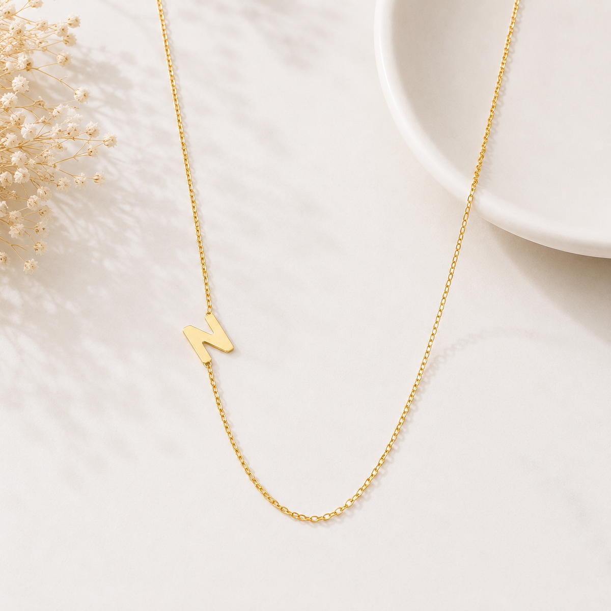 Colar Letra N Personalizado Folheado em Ouro 18K