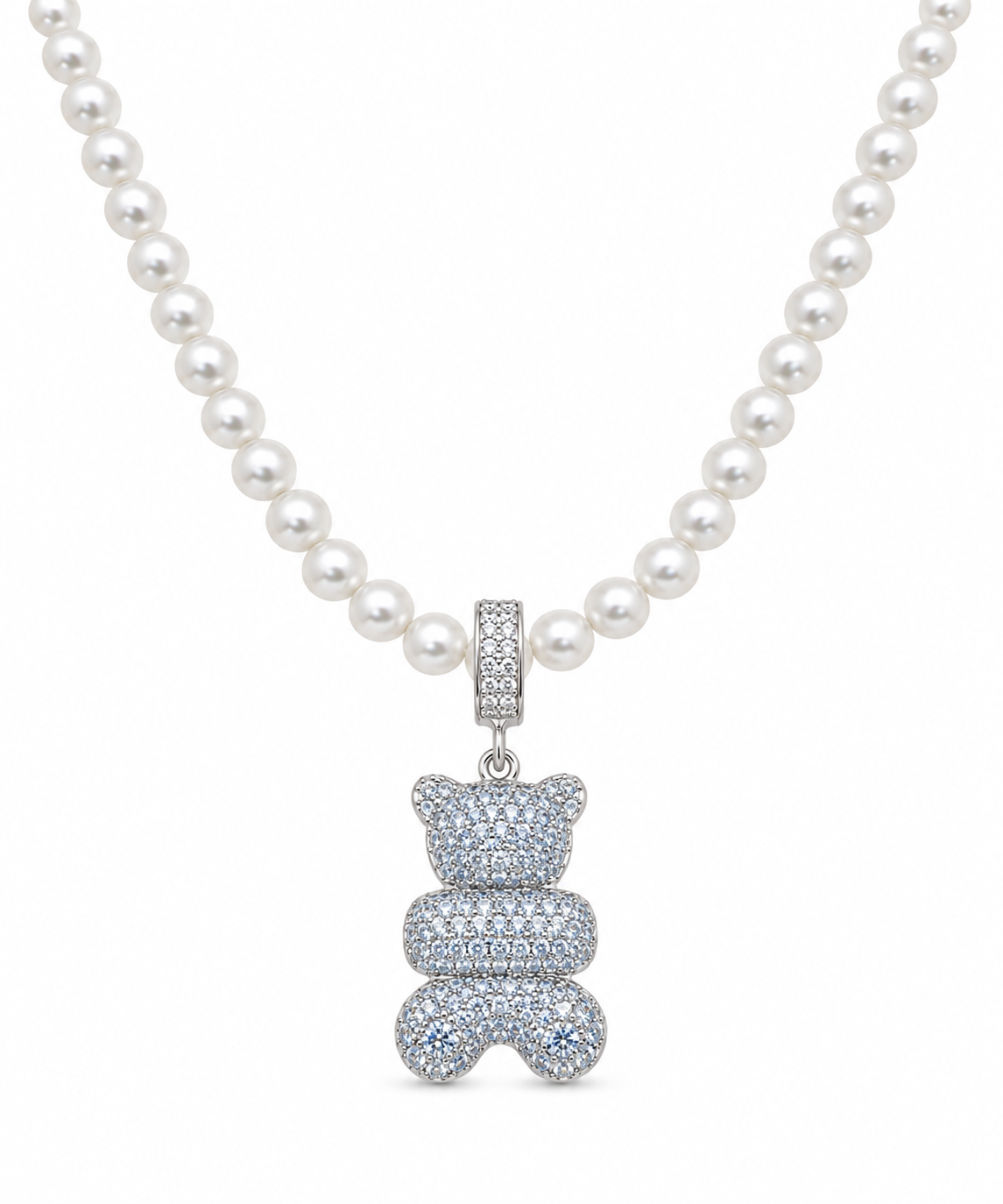 Scarlat SKU 14994 foto 1 | Colar Teddy com Pérola e Cravejado Ródio Branco