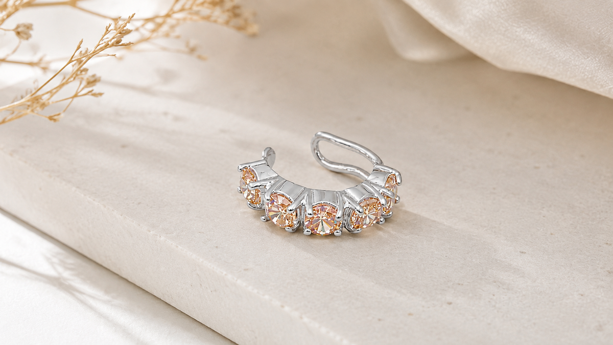 Piercing Fake em Zircônia Champagne Ródio Branco
