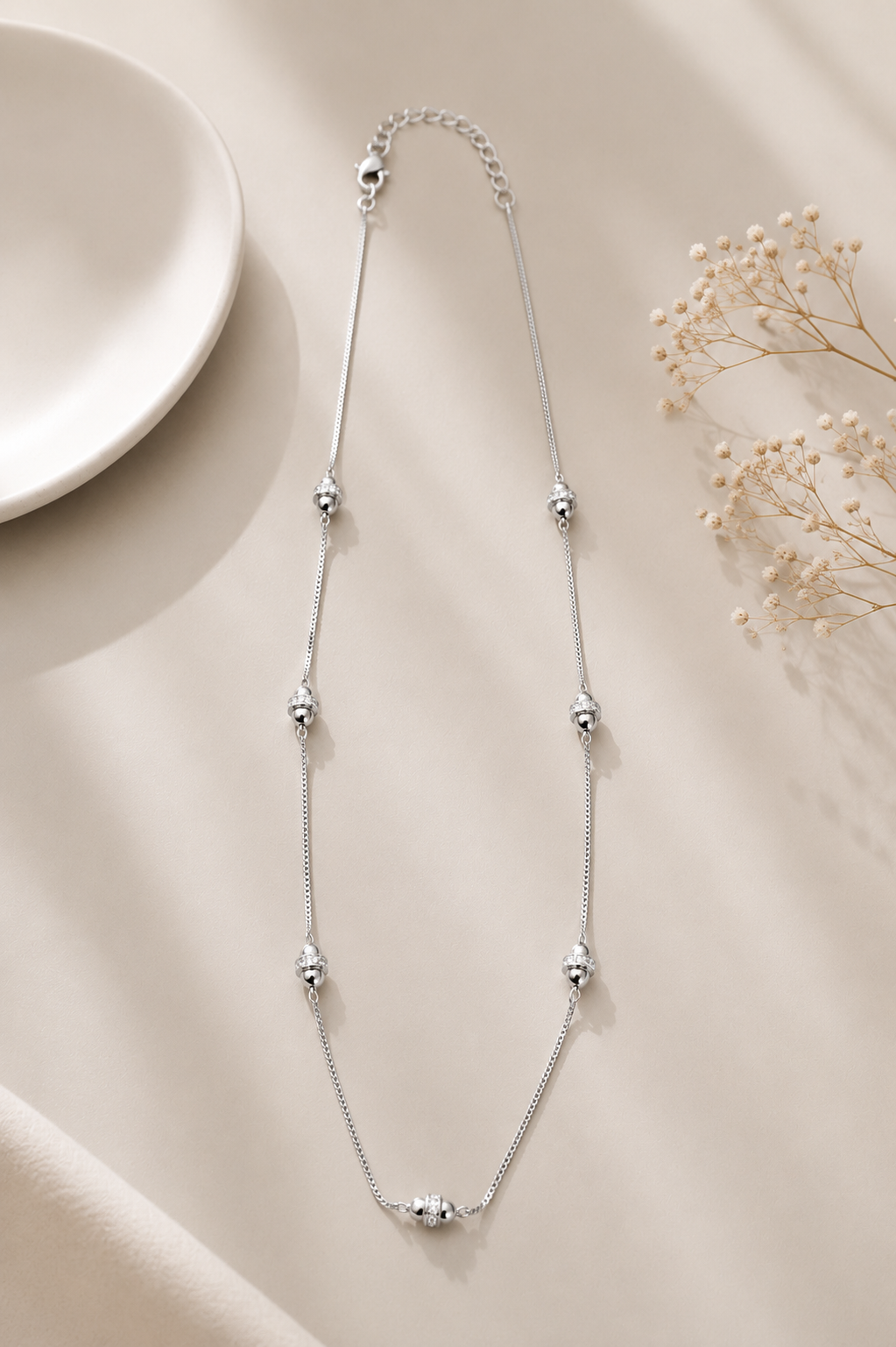 Colar Veneziana com Zircônia Ródio Branco