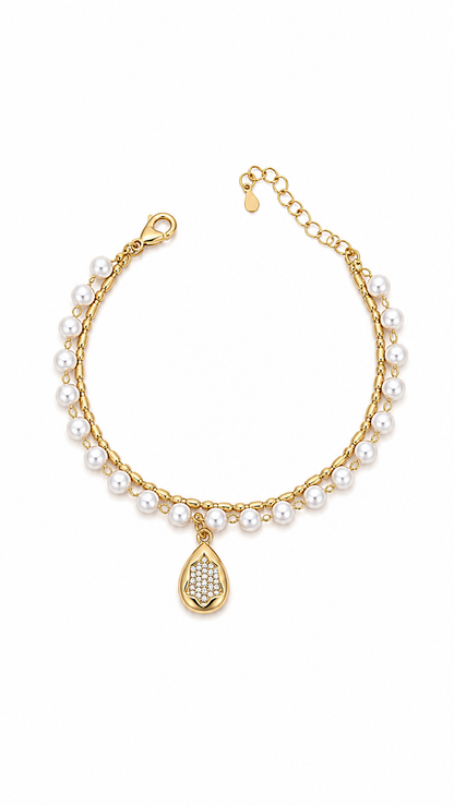 Pulseira Dupla Pérola com Ponto/Vírgula MontClair Ouro 18k