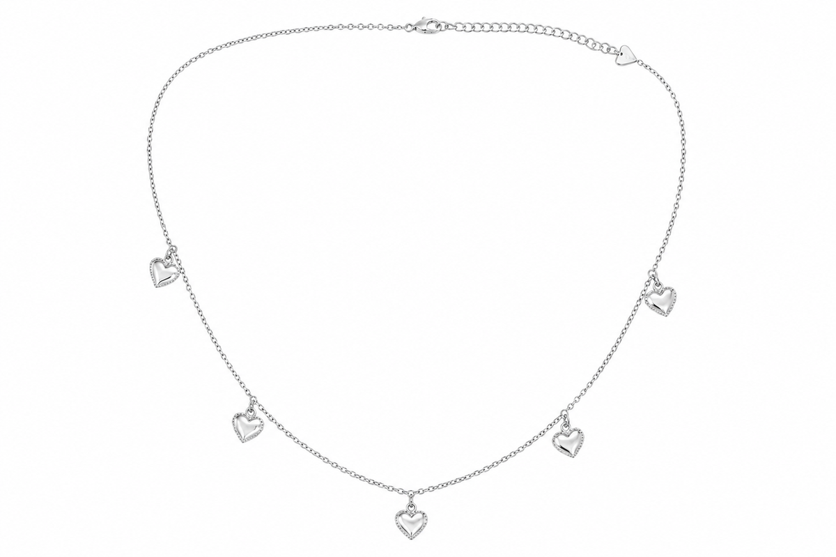 Choker Cartier Coração Chapinha Trabalhado Ródio Branco