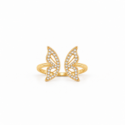 Anel Borboleta Regulável Cravejada Ouro 18k