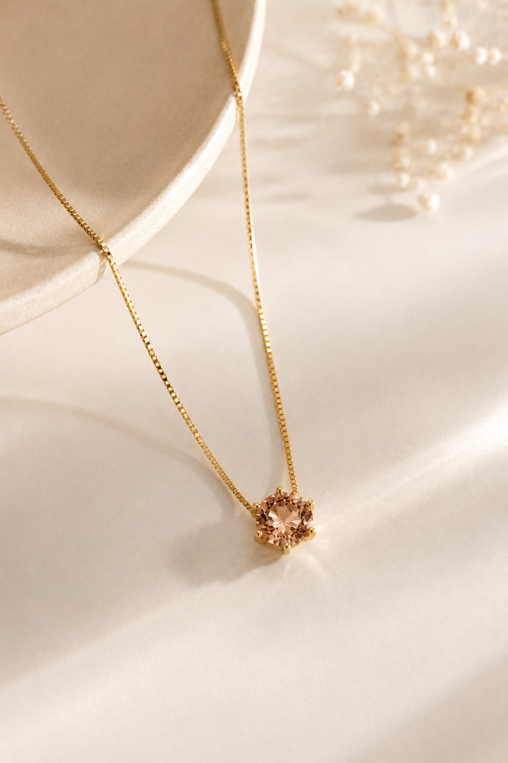 Colar Ponto de Luz Zircônia Citrino Ouro 18k