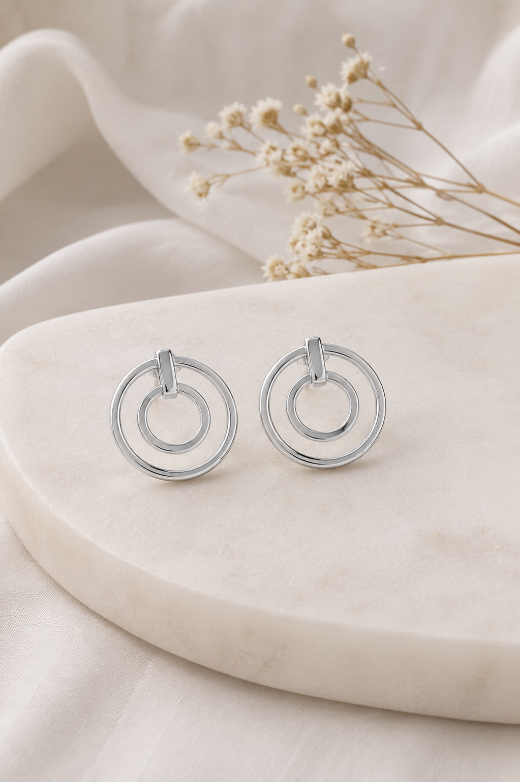 Brinco Dois Círculos Ródio Branco
