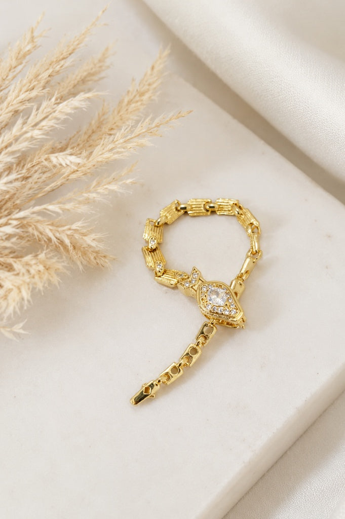 Anel Chroma Inspiração Regulável Snack Cravejada Ouro 18k