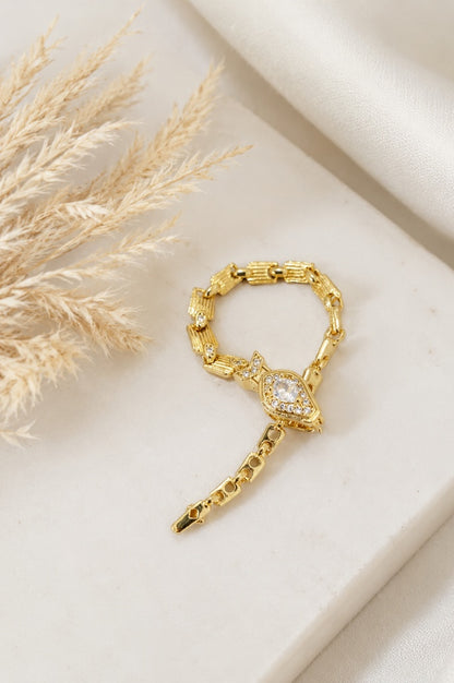Anel Chroma Inspiração Regulável Snack Cravejada Ouro 18k