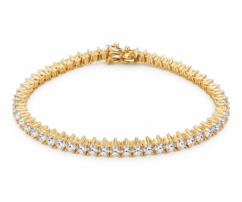 Pulseira Riviera Três Pontas Cristal Ouro 18k