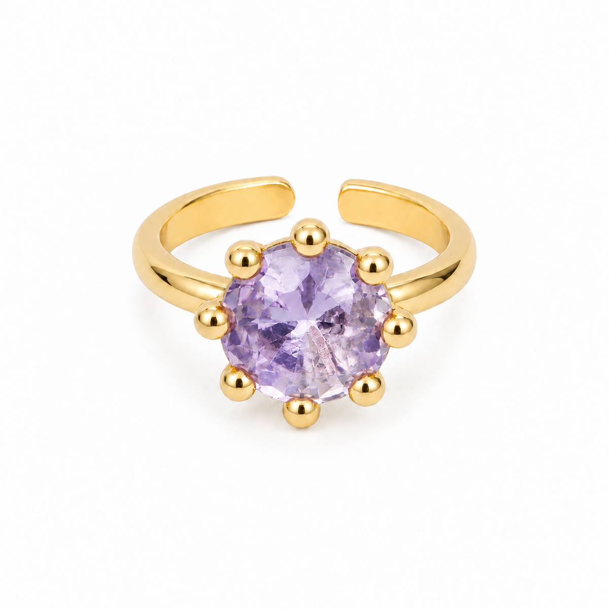 Anel Solitário Regulável Zircônia Ametista 12mm Ouro 18k