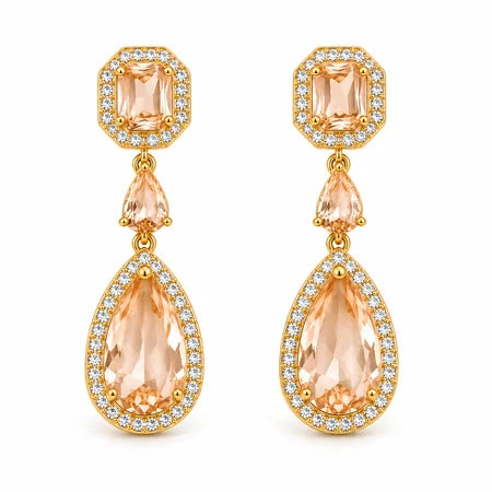Brinco Gota Champagne Luxo Ouro 18k