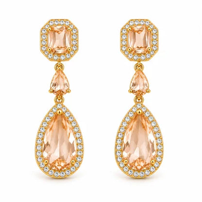 Brinco Gota Champagne Luxo Ouro 18k