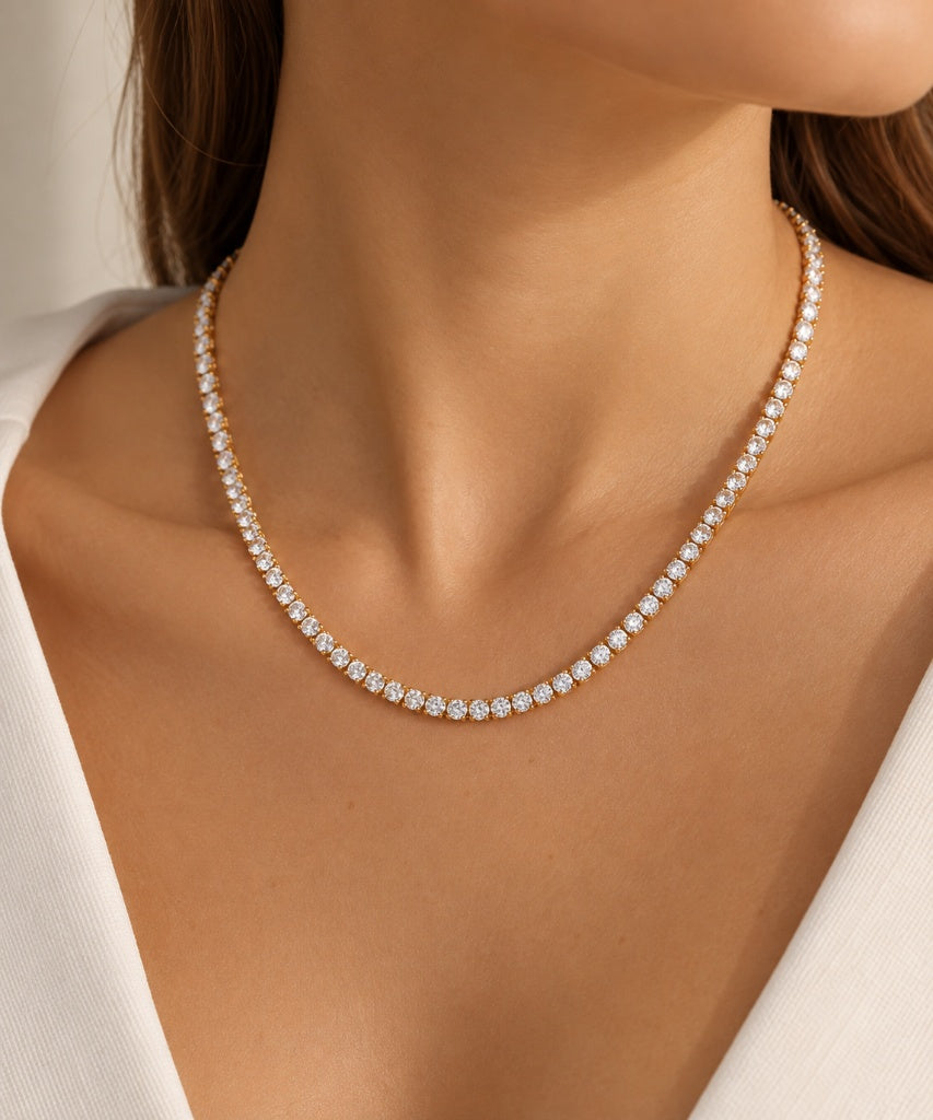 Colar Riviera Três Pontas Cristal Ouro 18k