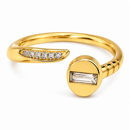 Anel Prego Inspiração Cravejado Regulável Ouro 18k