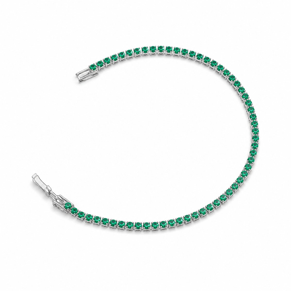 Pulseira Riviera Esmeralda 2mm Ródio Branco