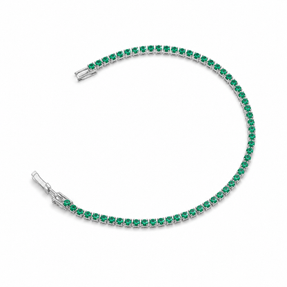 Pulseira Riviera Esmeralda 2mm Ródio Branco